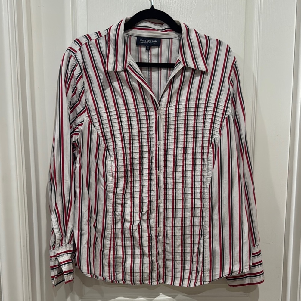 Classic Striped Womens Shirt - Red, Black, and White